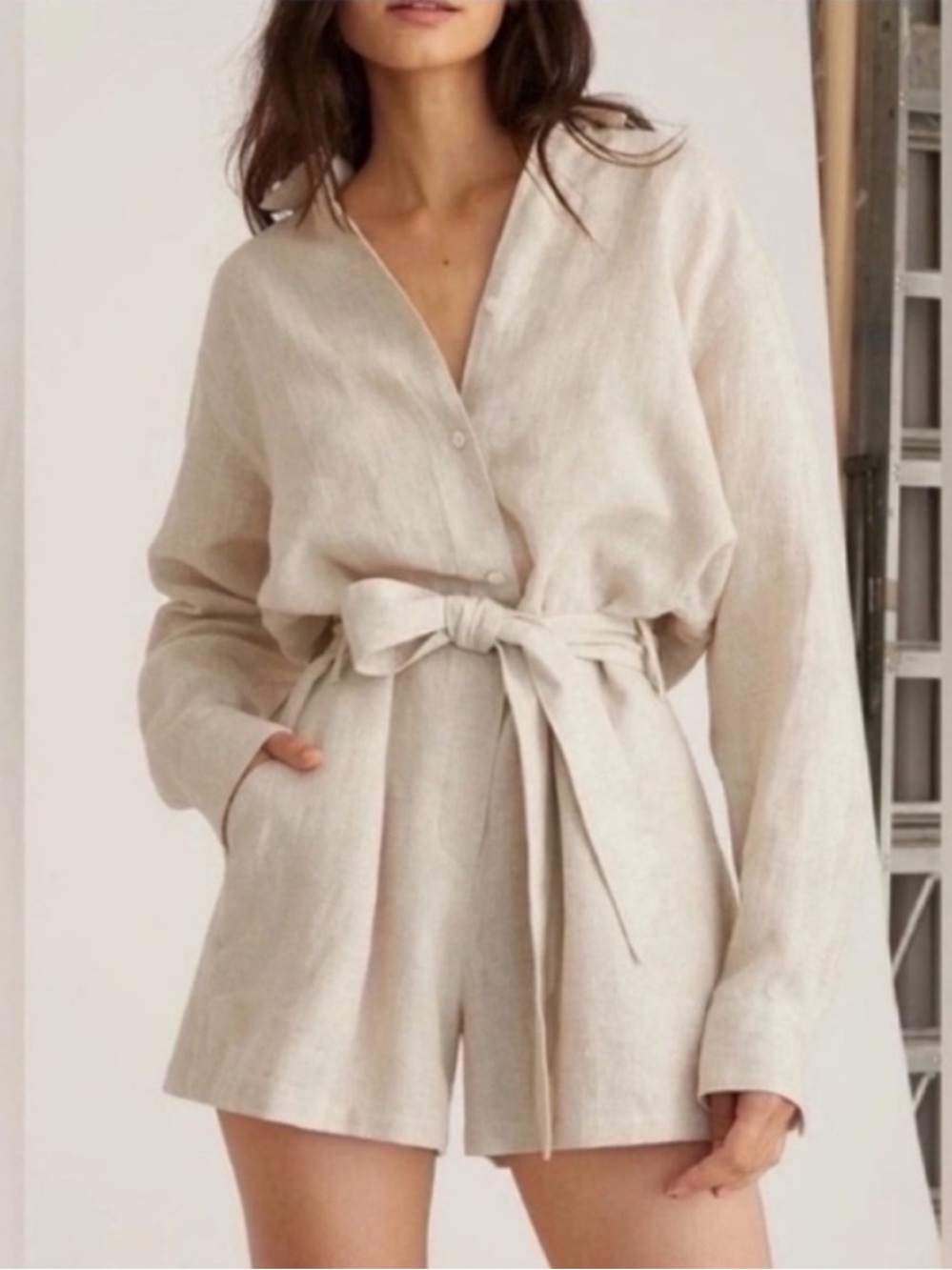 NWT Marissa Webb Rowan Linen Button Down Romper